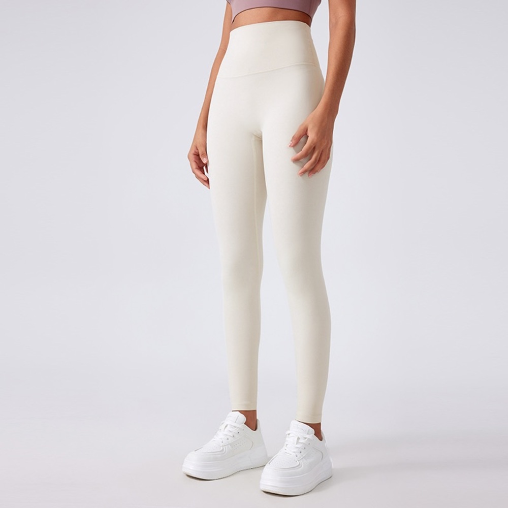 Women's Cream High-Waisted Leggings - Picture 2 of 4